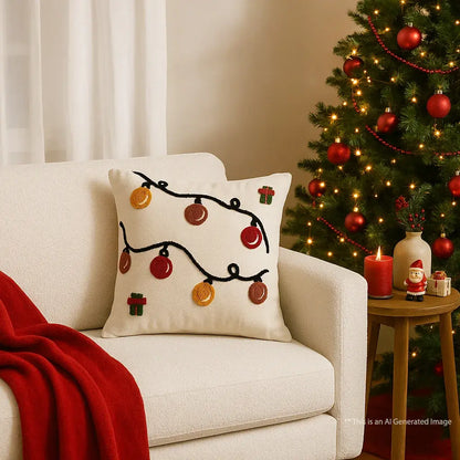 Christmas Themed Slub-Cotton Tufted Cushion Cover, Size:40cm X 40cm (16" X 16")