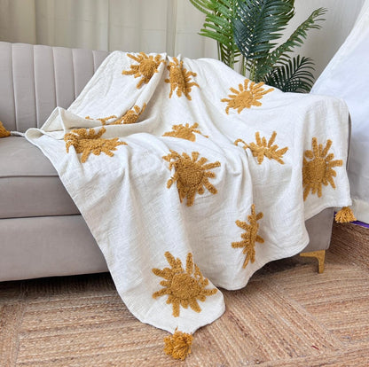 Cotton Tufted Premium Sofa Throw Blanket, Size:127cm X 152cm (50" X 60")