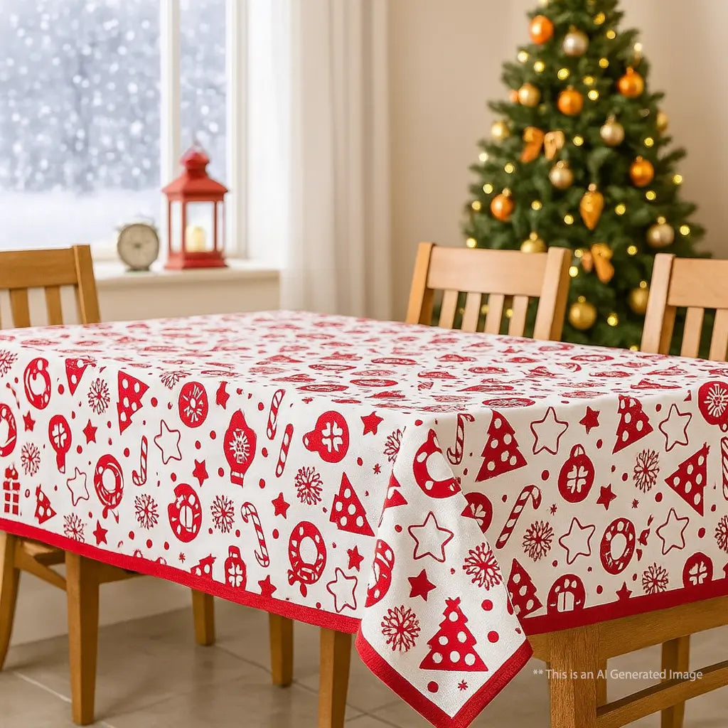 Christmas Themed Cotton Cotton Dining Sheet, Size:152cm x 228cm (60" x 90")