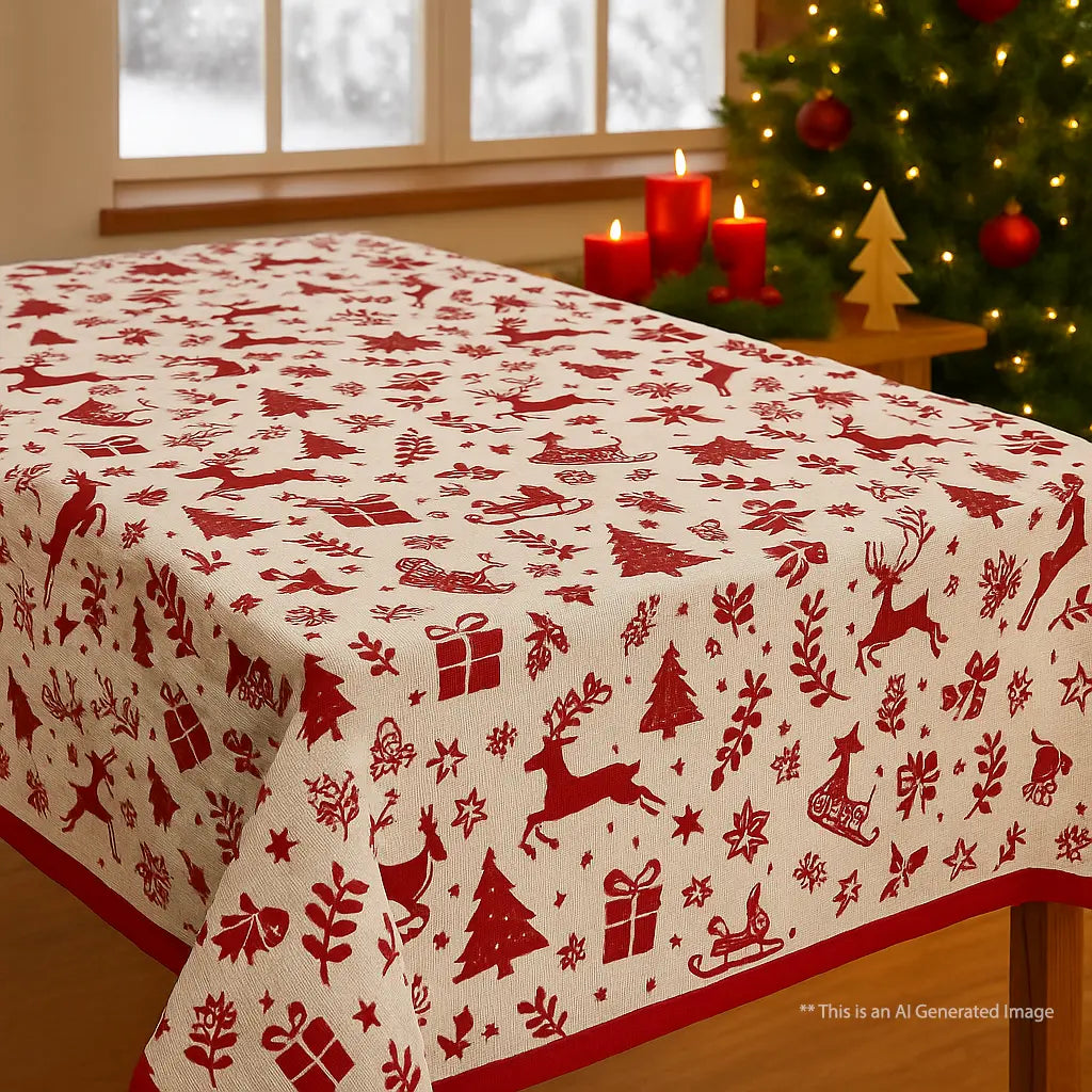 Christmas Themed Cotton  Cotton Dining Sheet, Size:152cm x 228cm (60" x 90")