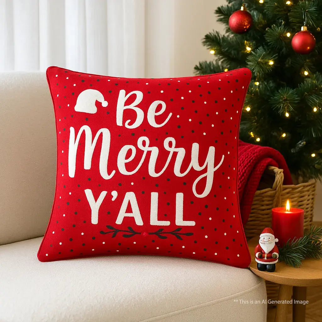 Christmas Themed Cotton Printed Cushion Cover, Size:40cm X 40cm (16" X 16")