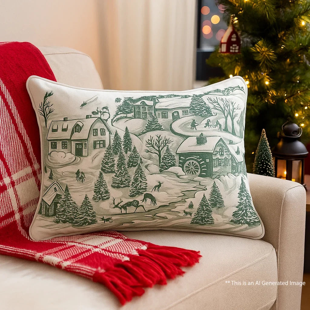 Christmas Themed Cotton Printed Cushion Cover, Size:35cm X 50cm (14" X 20")