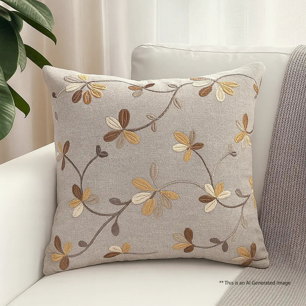 Cotton Embroidered Cushion Cover, Size:40cm X 40cm (16" X 16")