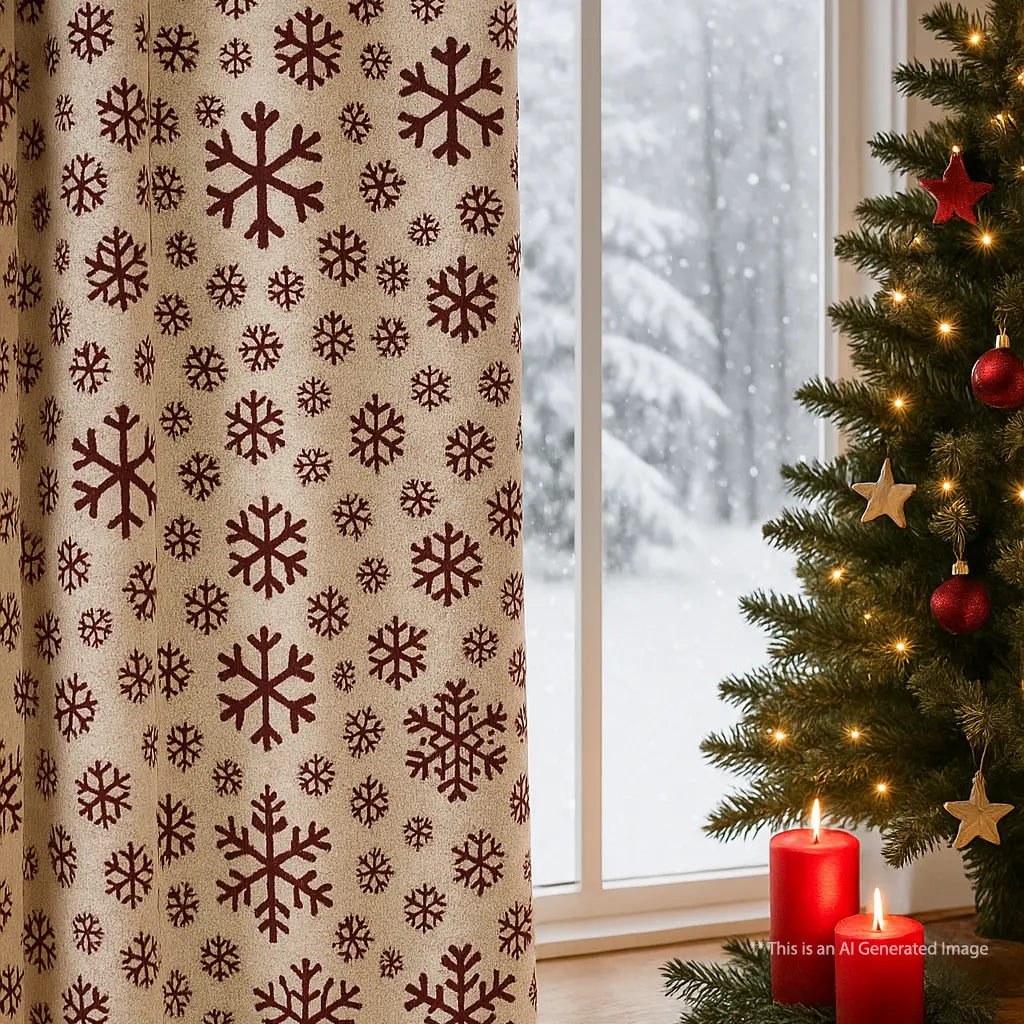 Christmas Themed Printed Cotton Curtain