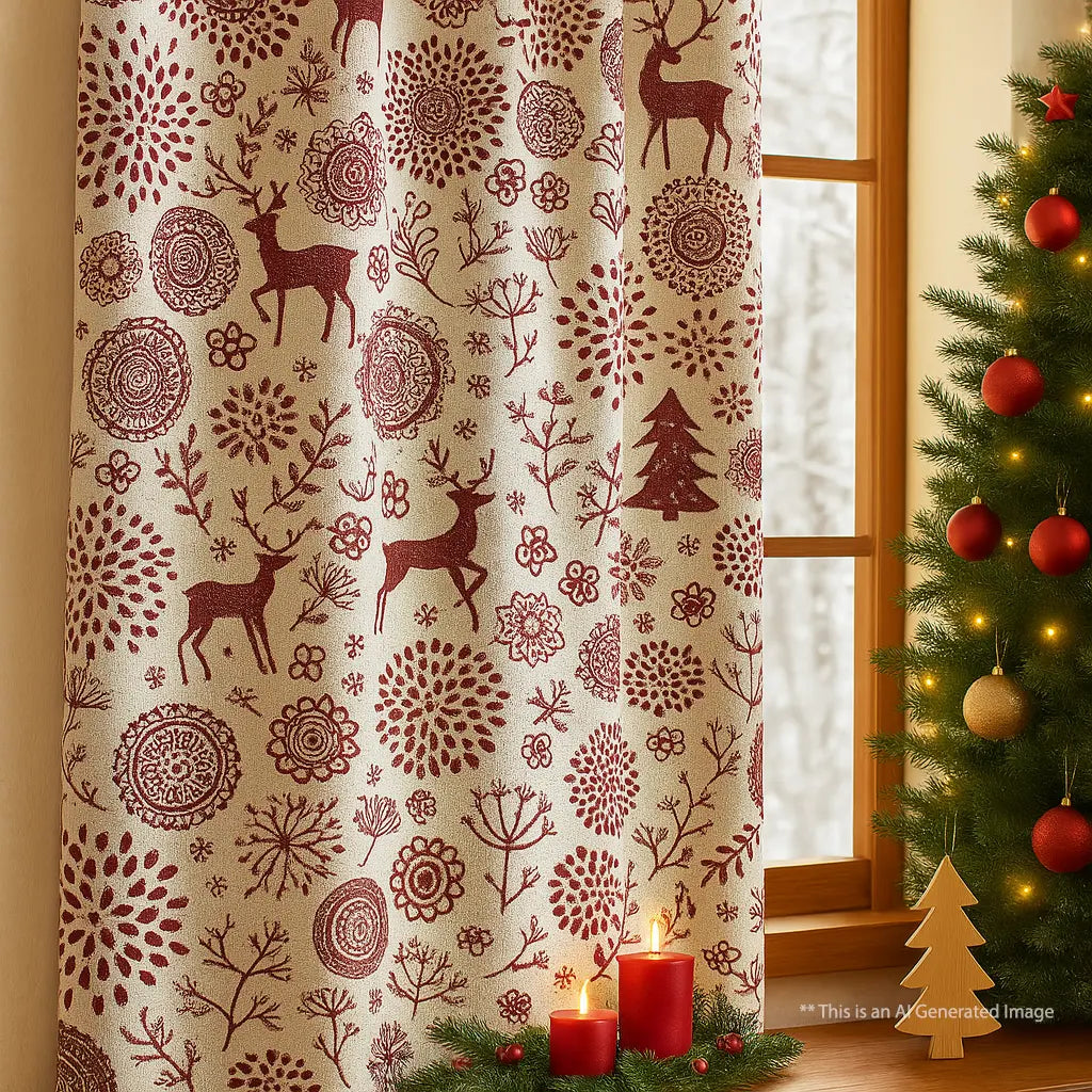 Christmas Themed Printed Cotton Curtain