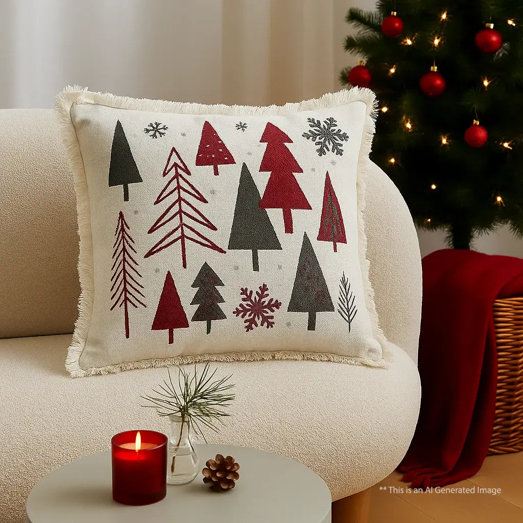 Christmas Themed Cotton Printed Cushion Cover, Size:40cm X 40cm (16" X 16")