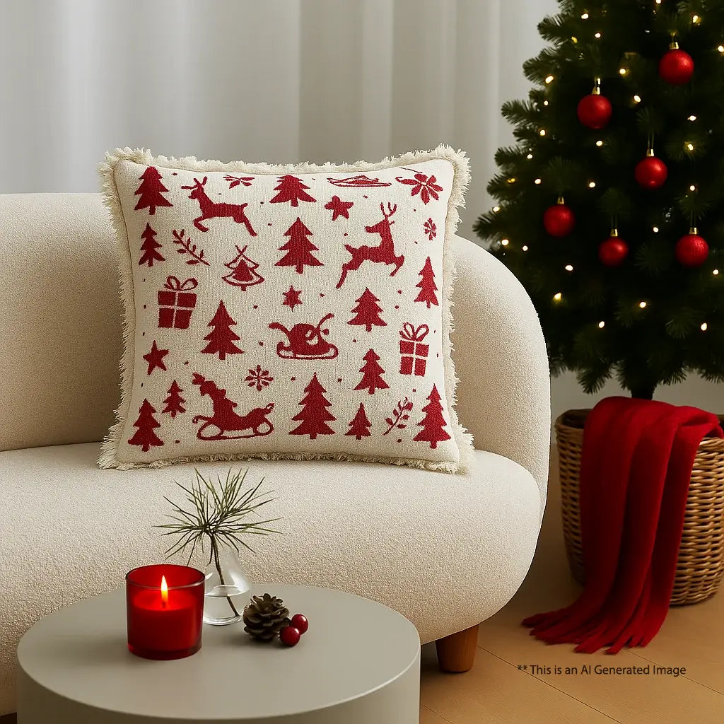 Christmas Themed Cotton Printed Cushion Cover, Size:40cm X 40cm (16" X 16")