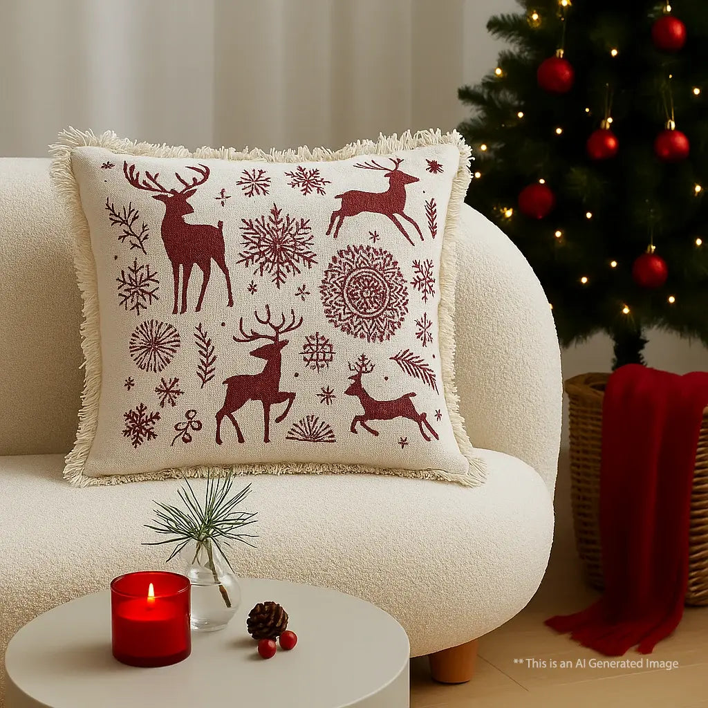 Christmas Themed Cotton Printed Cushion Cover, Size:40cm X 40cm (16" X 16")