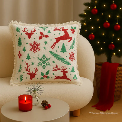 Christmas Themed Cotton Printed Cushion Cover, Size:40cm X 40cm (16" X 16")