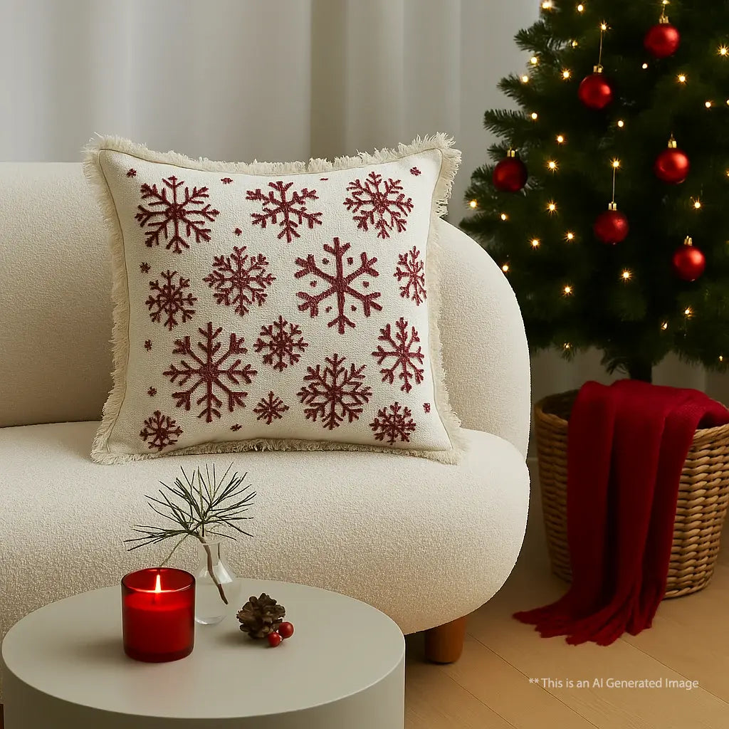 Christmas Themed Cotton Printed Cushion Cover, Size:40cm X 40cm (16" X 16")