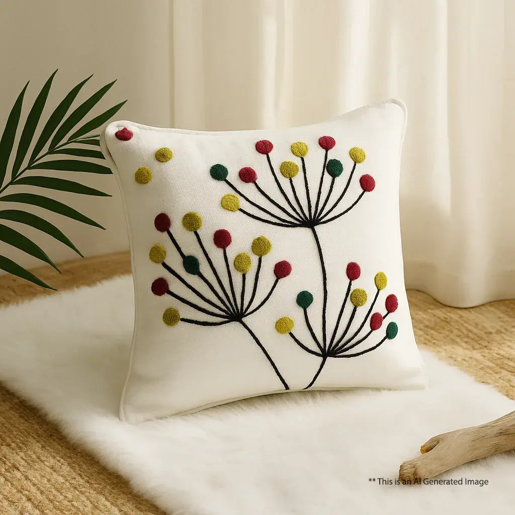 Cotton Embroidered Cushion Cover, 40cm X 40cm (16" X 16")