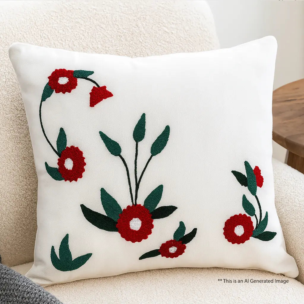 Cotton Embroidered Cushion Cover, 40cm X 40cm (16" X 16")