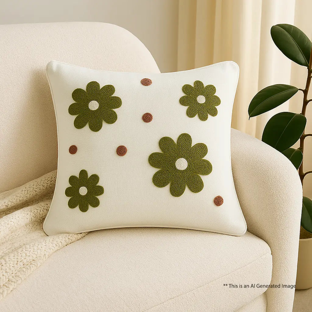 Cotton Embroidered Cushion Cover, 40cm X 40cm (16" X 16")