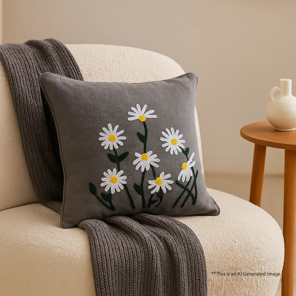 Cotton Embroidered Cushion Cover, 40cm X 40cm (16" X 16")