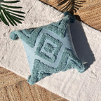 Aqua Blue Tufted Cotton Cushion Cover with Nested Diamond Pattern