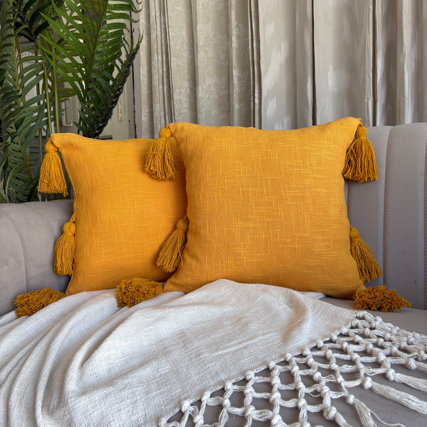Slub-Cotton Plain Cushion Cover, 40cm X 40cm (16" X 16")