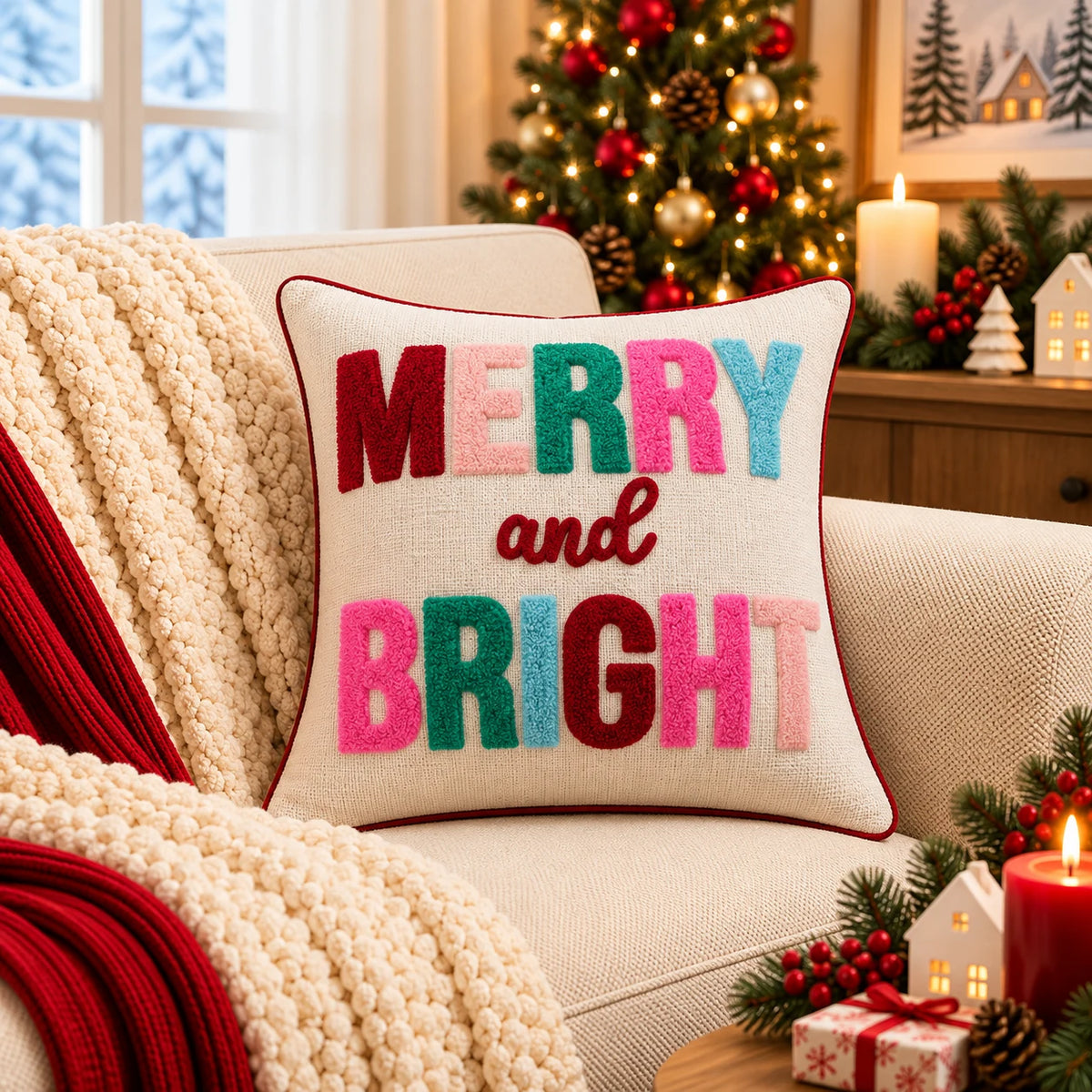 Christmas Embroidered Cushion Cover 50cm X 50cm (20" X 20")