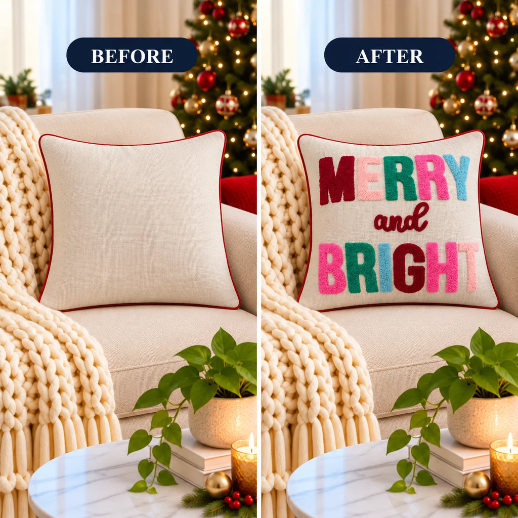 Christmas Embroidered Cushion Cover 50cm X 50cm (20" X 20")