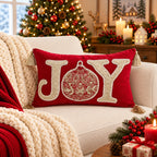 Joy Noel Embroidered Velvet Lumbar Cushion Cover
