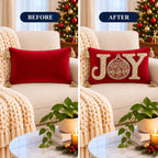 Joy Noel Embroidered Velvet Lumbar Cushion Cover