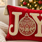 Joy Noel Embroidered Velvet Lumbar Cushion Cover
