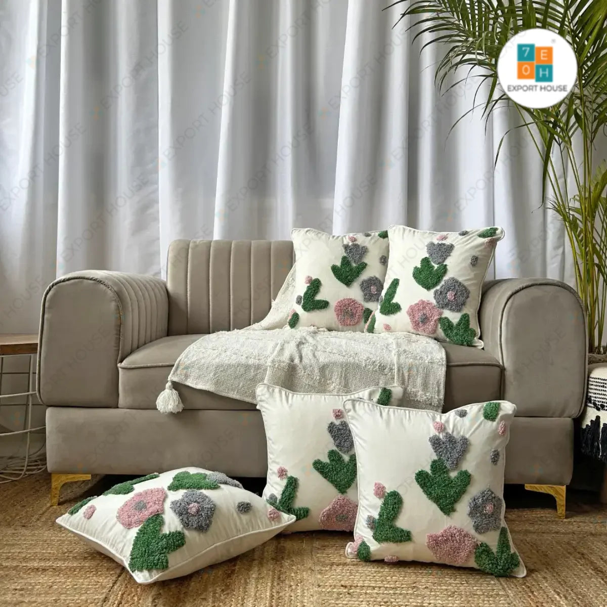 Export House Cotton Tufted Cushion Cover -  Size:40cm X 40cm (16" X 16")