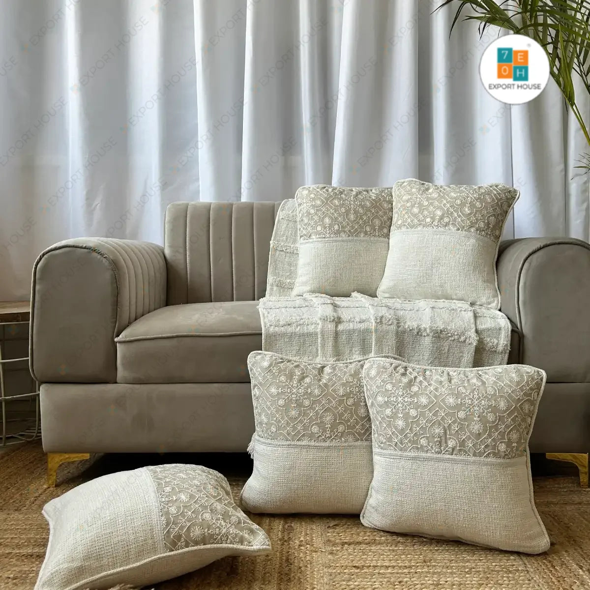 Export House Cotton Embroidered Cushion Cover -  Size:40cm X 40cm (16" X 16")