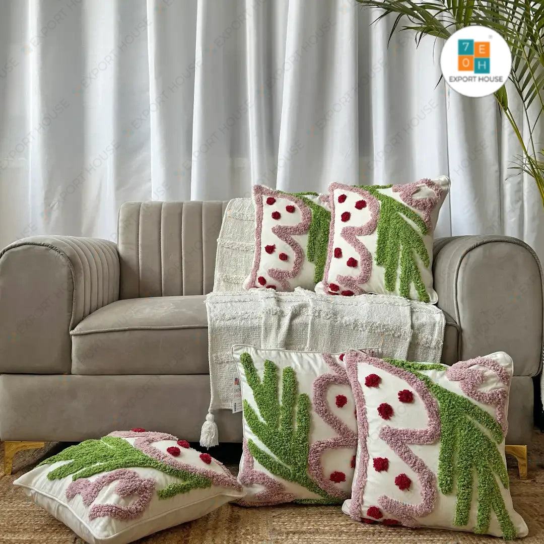 Export House Cotton Tufted Cushion Cover -  Size:40cm X 40cm (16" X 16")
