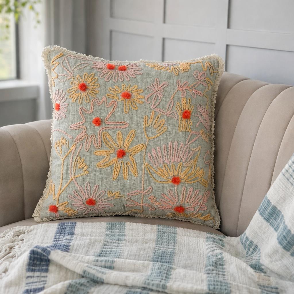 Peach pom pom Cushion Cover 45cm x 45cm (18" x 18")