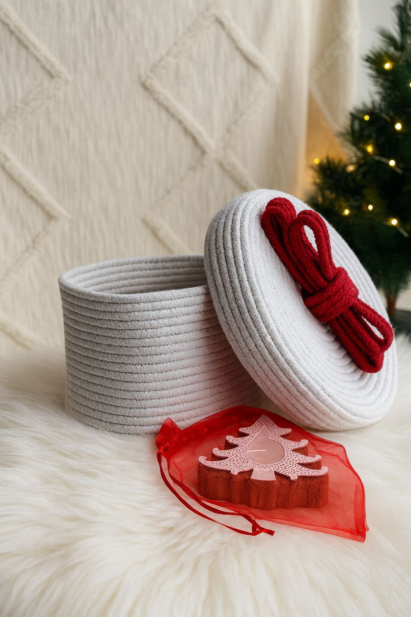 Christmas Themed Cotton Rope Basket, Size:15cm x 25cm (6
