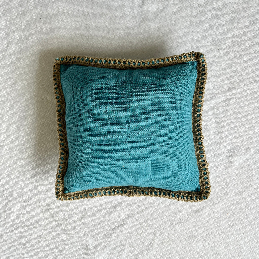 Azure Blue Jute Lace - Premium Cushion Cover