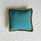 Teal Blue Slub Cotton Cushion Cover with Jute Lace Border