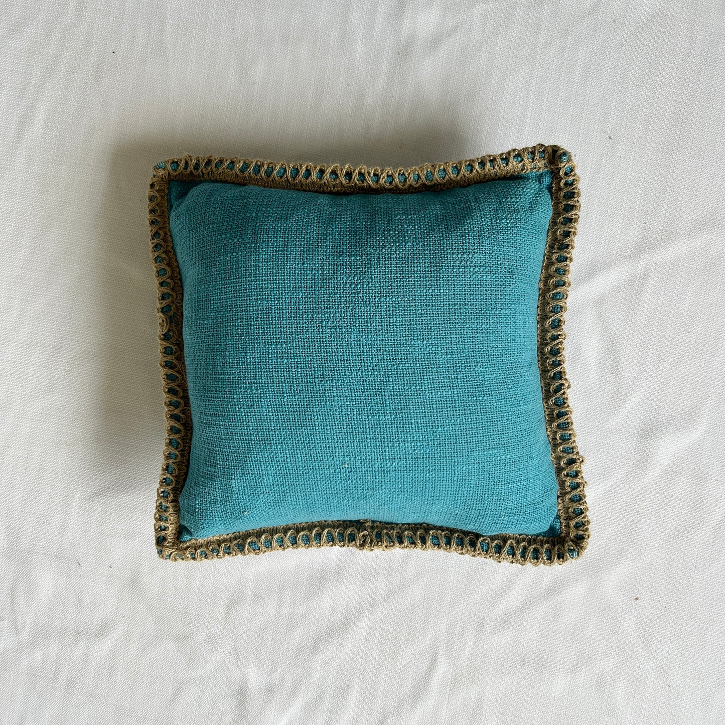Azure Blue Jute Lace - Premium Cushion Cover