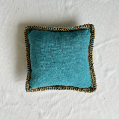 Azure Blue Jute Lace - Premium Cushion Cover
