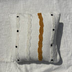 Cream Slub Cotton Tufted Cushion Cover with Yellow Wavy Stripe and Black Dots
