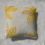 Natural White Slub Cotton Embroidered Cushion Cover with Yellow Leaves