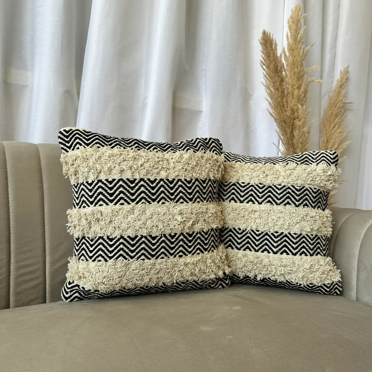 Ebony & lvory wave weave - Premium Cushion Cover