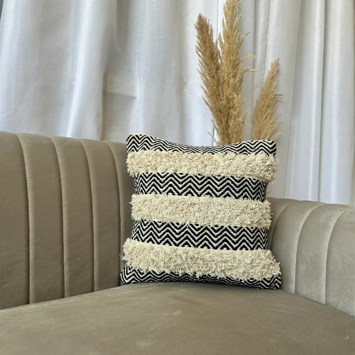 Ebony & lvory wave weave - Premium Cushion Cover