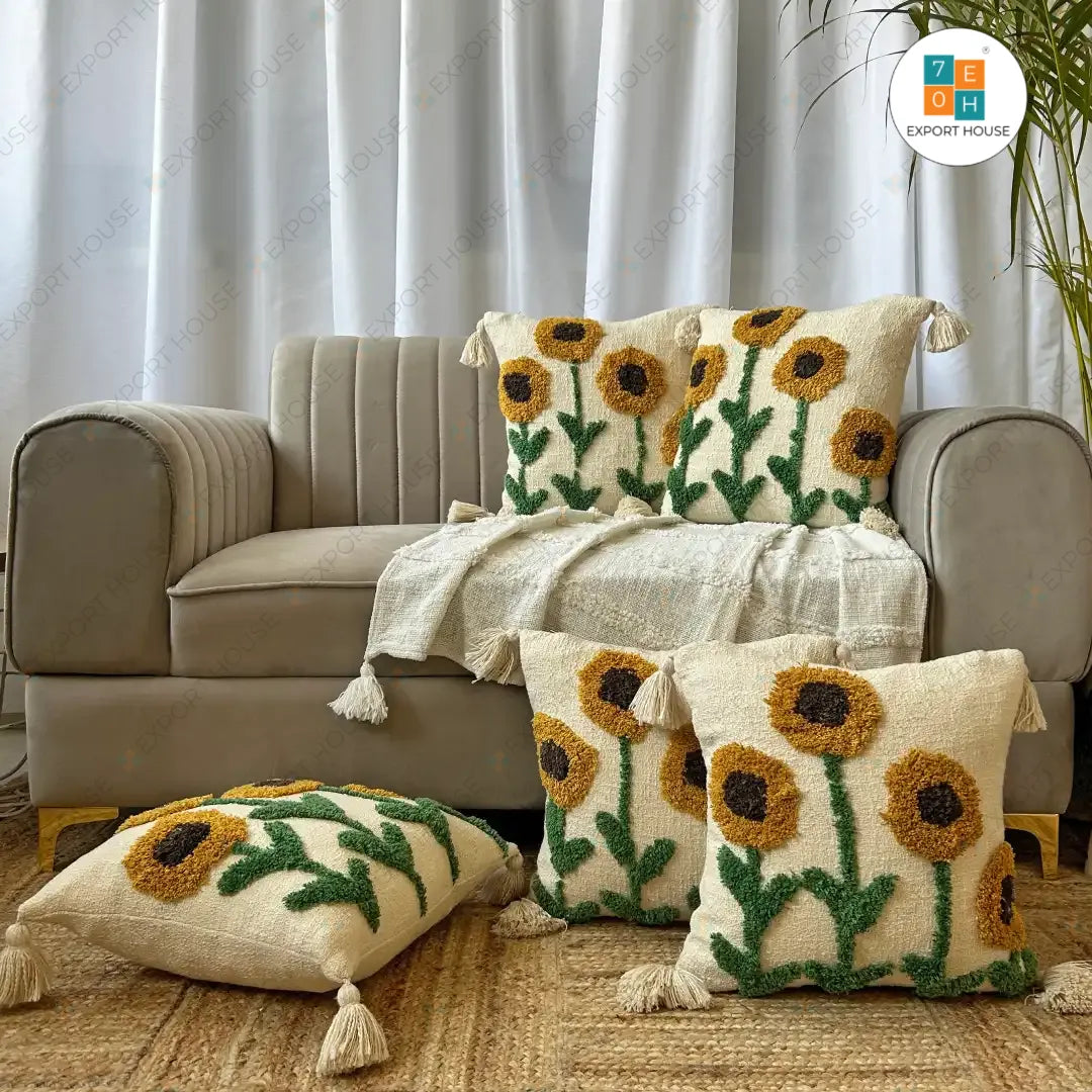 Sunflower bliss - Tufted Premium Cushion Cover