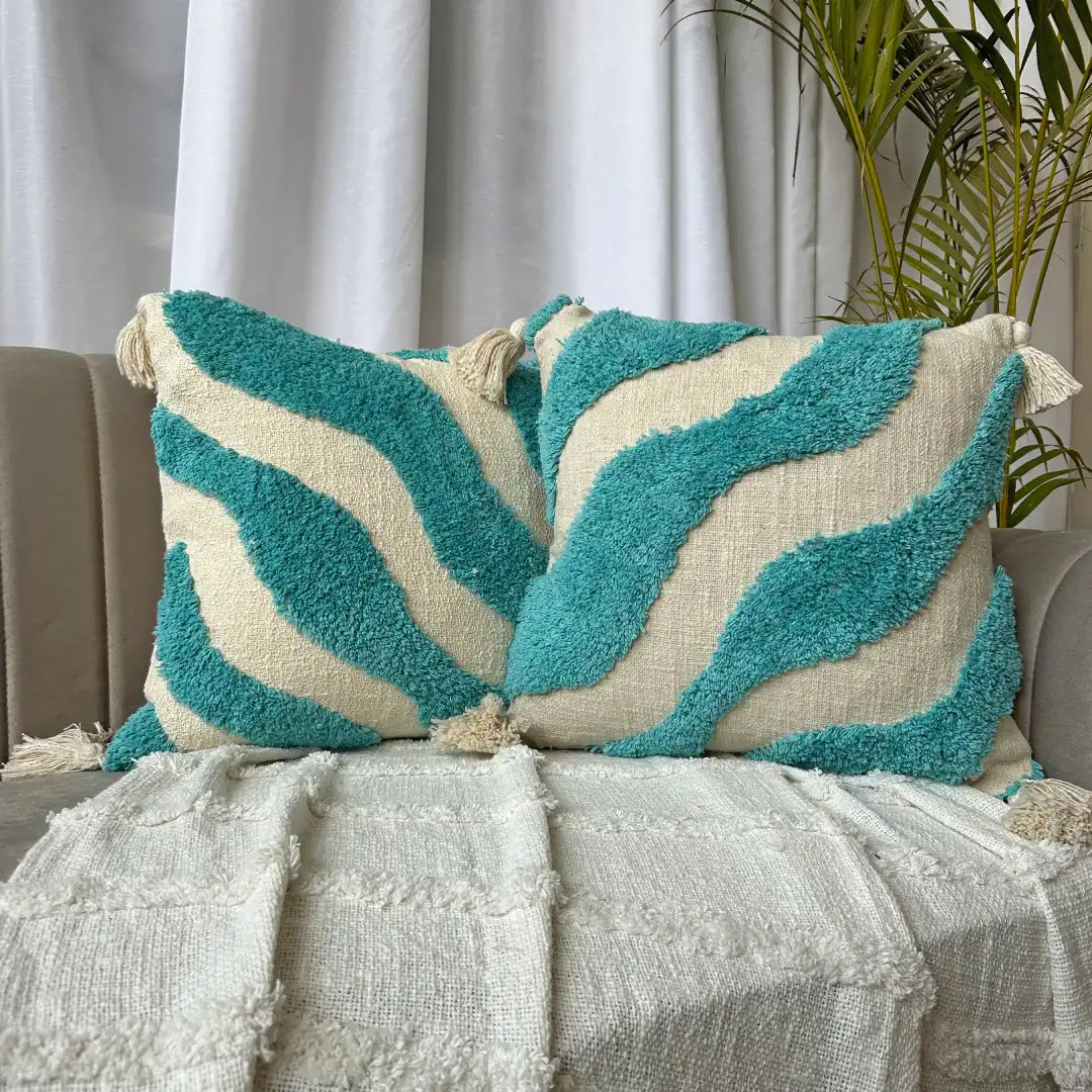 Chic and Cozy: Blue Wave Cotton Tufted Cushion Covers 16x16 Inch