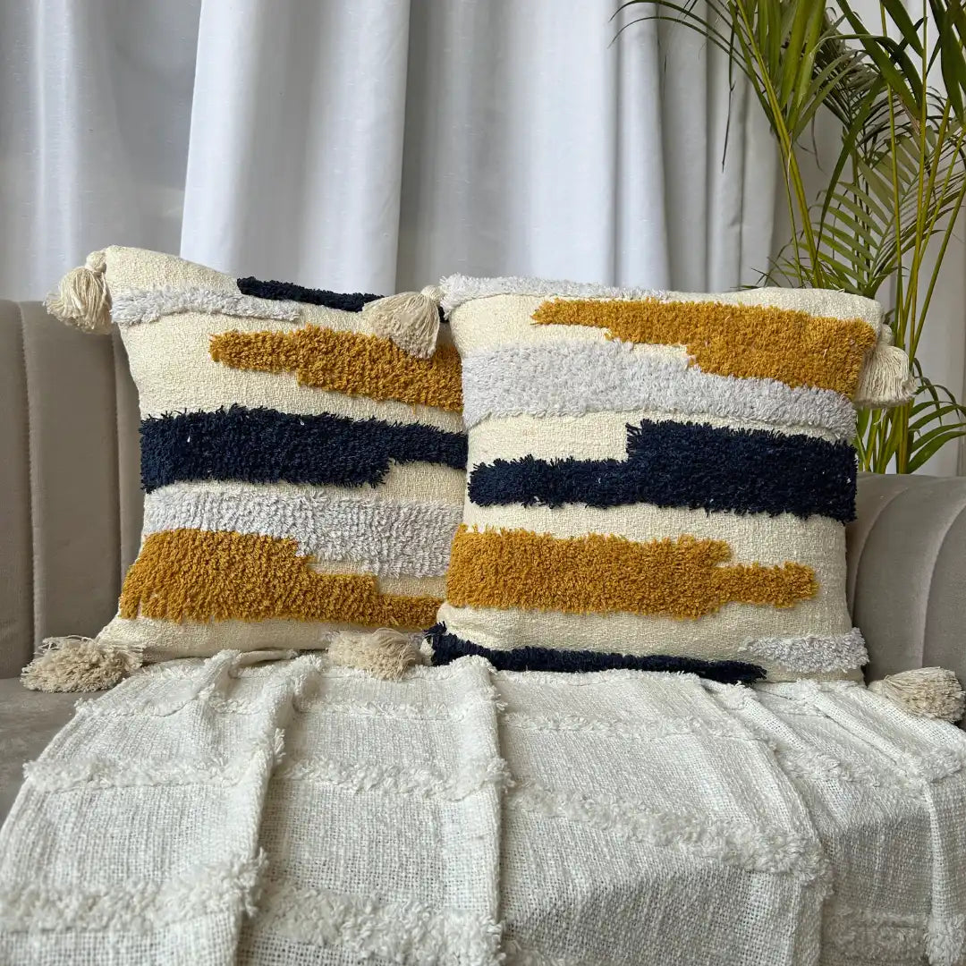 Sunset Horizon Stripes - Tufted Premium Cushion Cover