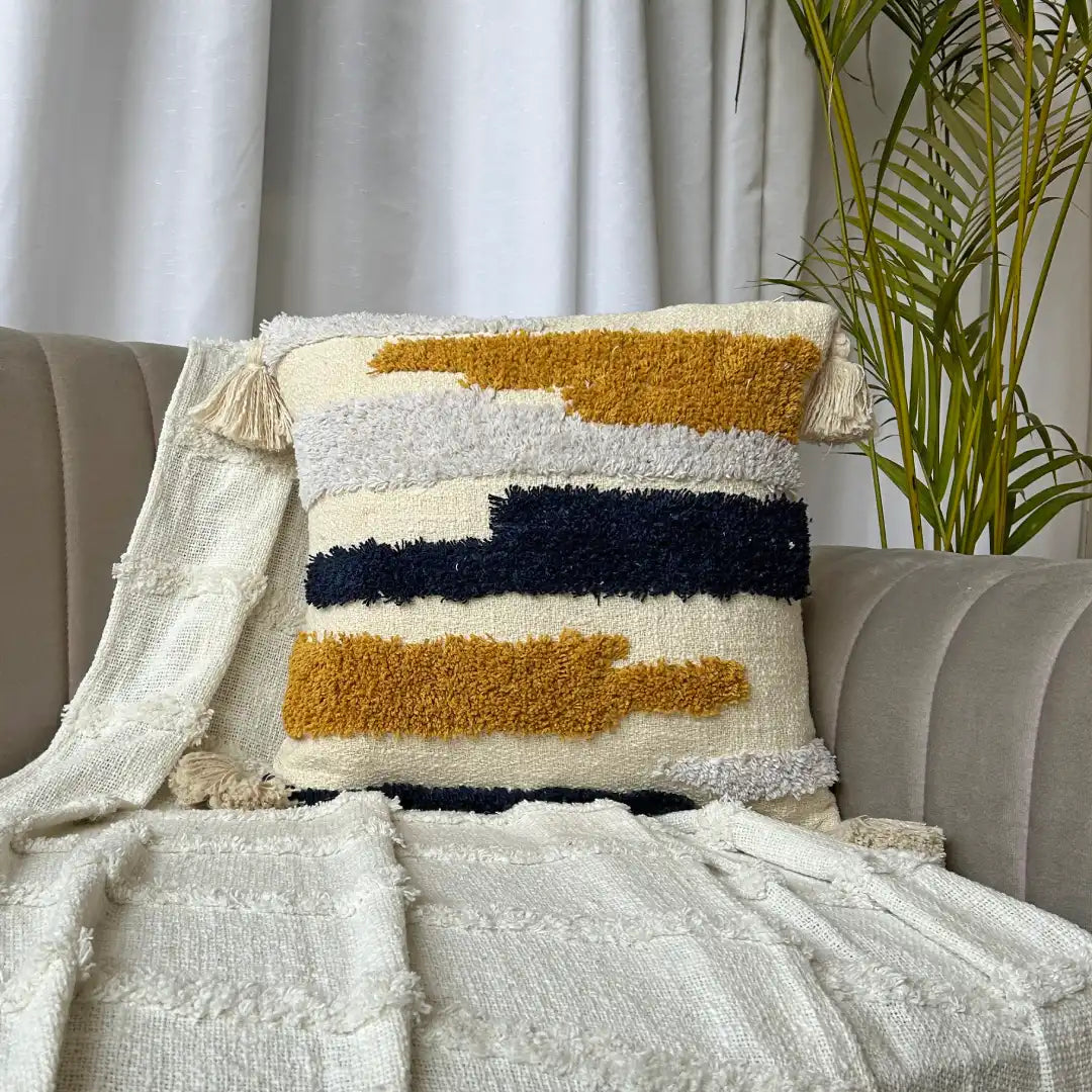 Sunset Horizon Stripes - Tufted Premium Cushion Cover