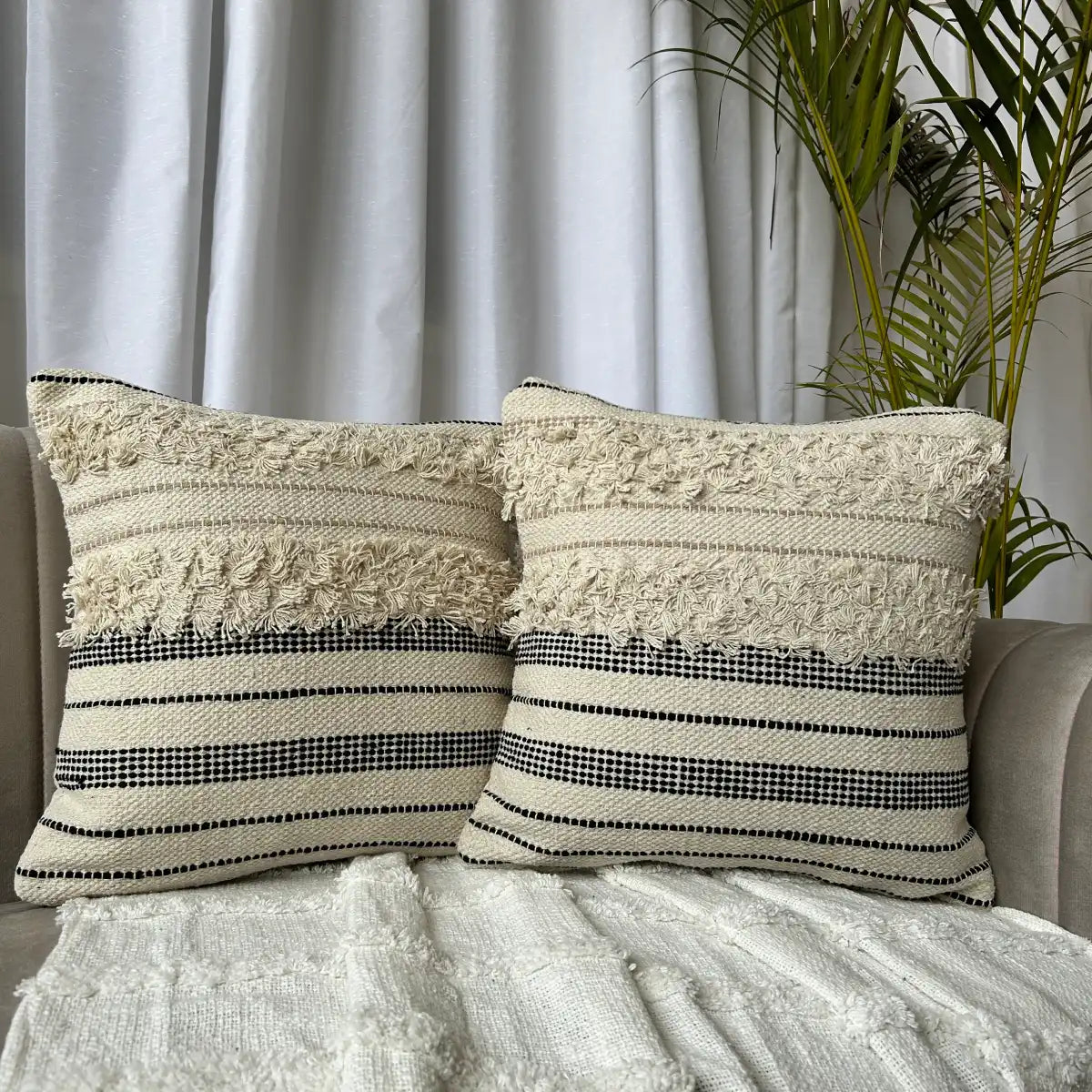 Monochrome boho stripe - Premium Cushion Cover