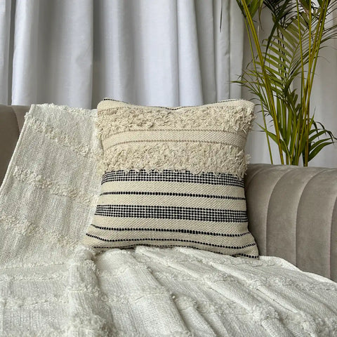Monochrome boho stripe - Premium Cushion Cover