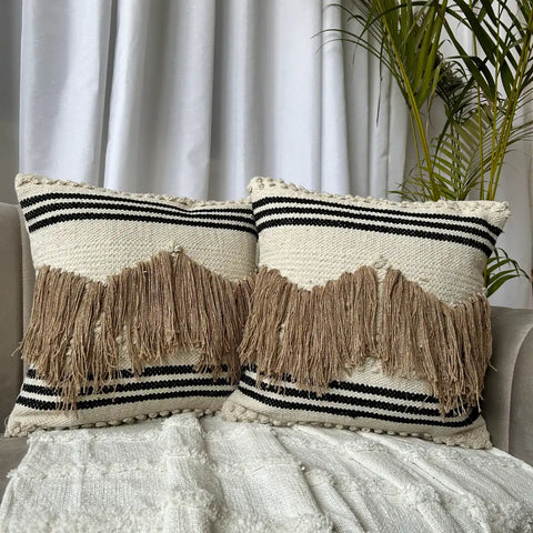 Striped fringe - Premium Cushion Cover