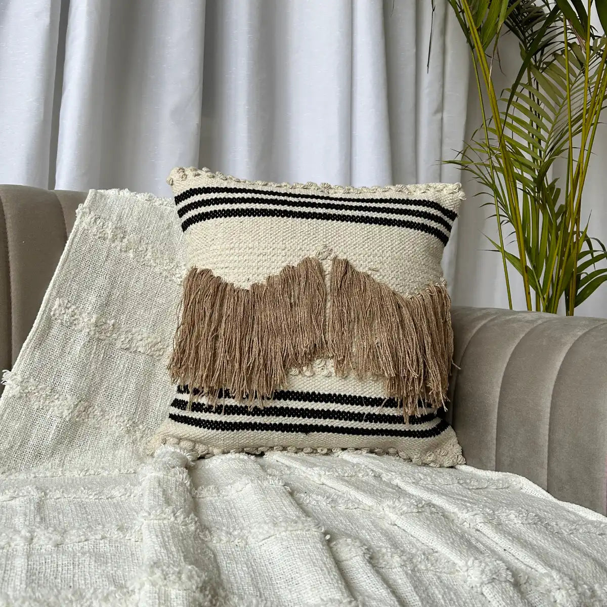 Striped fringe - Premium Cushion Cover