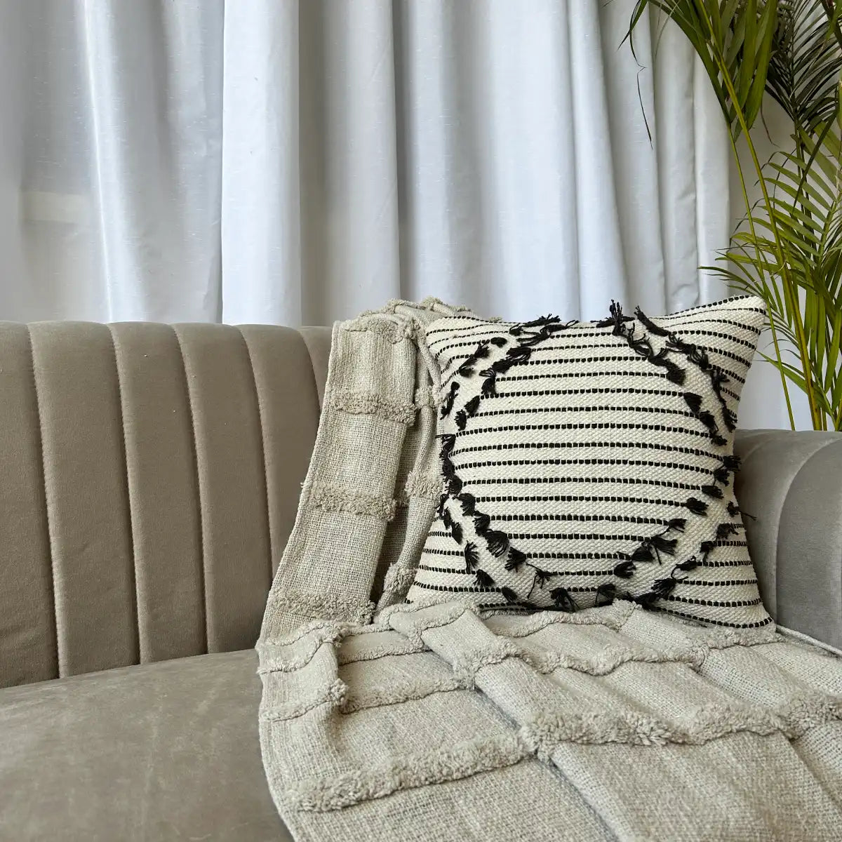 Sleek striped monochrome - Premium Cushion Cover