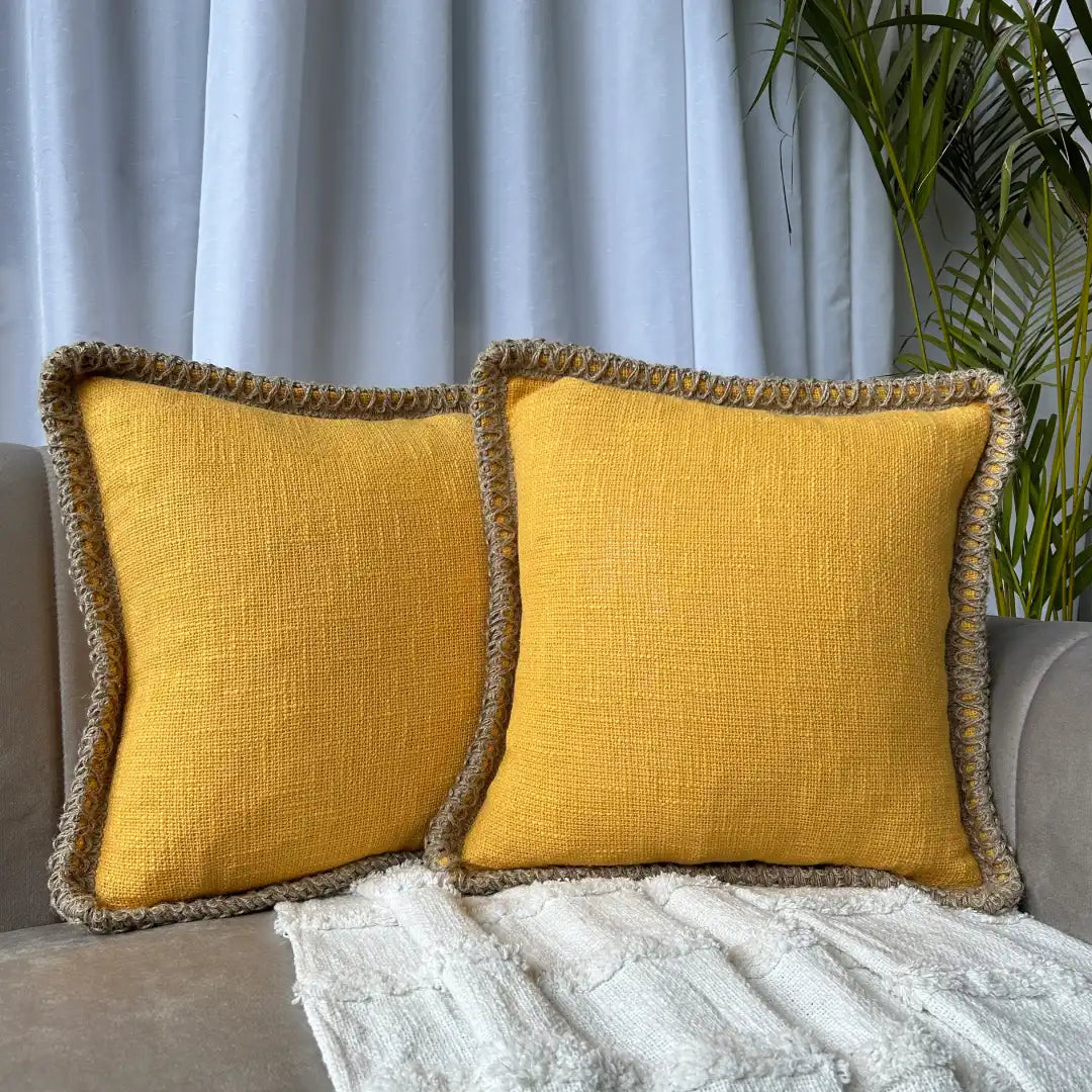 Mustard Elegance Jute Lace - Premium Cushion Cover