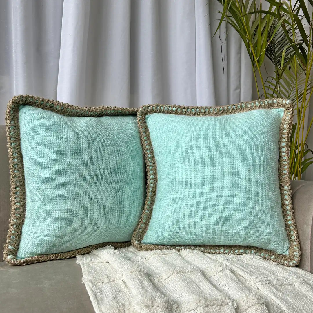 Sky Mist Jute Lace - Premium Cushion Cover