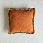 Burnt Orange Slub Cushion Cover with Jute Lace Border